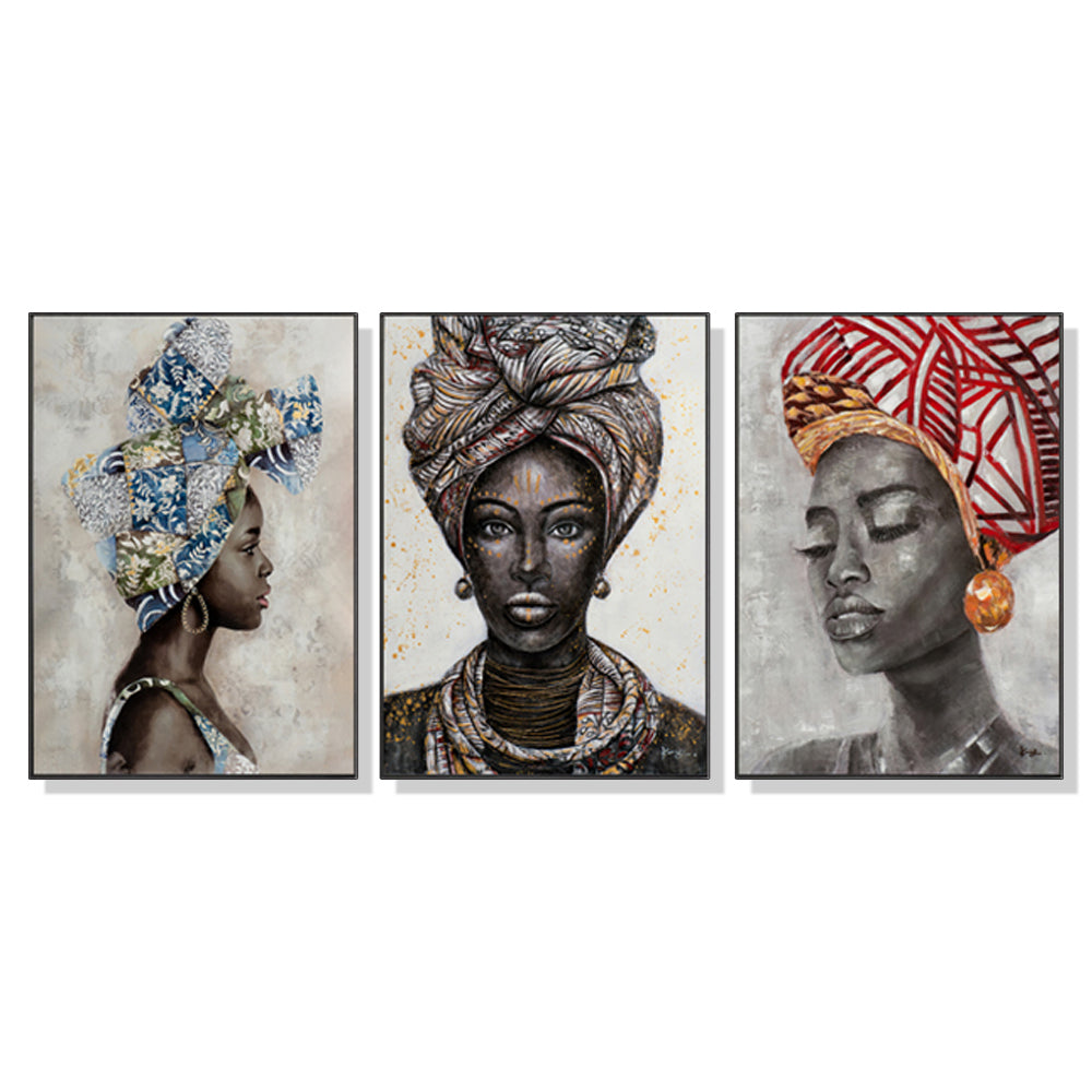 NNEDSZ Wall Art 70cmx100cm African women II 3 Sets Black Frame Canvas